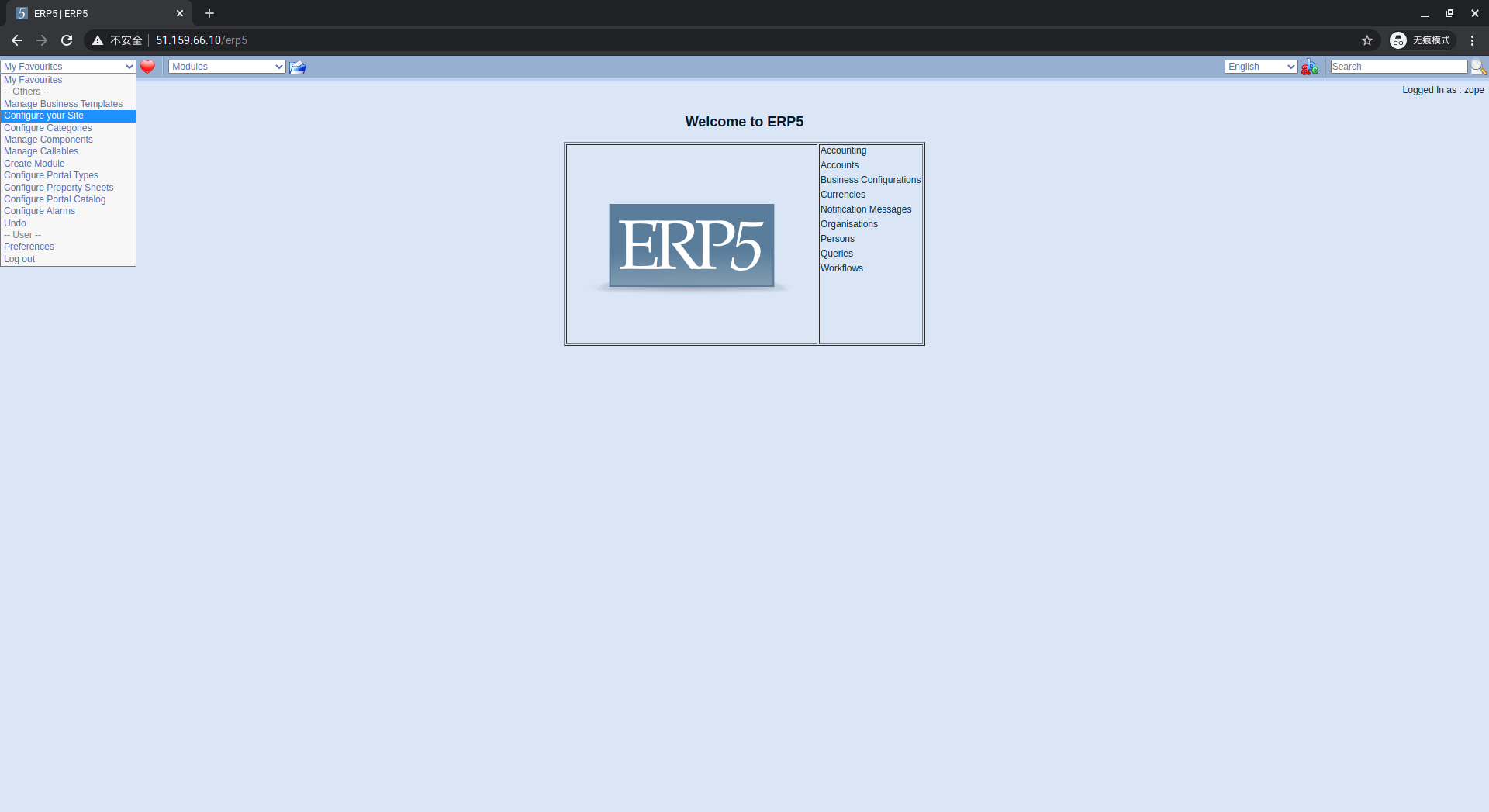 ERP5 Interface - Configure Site