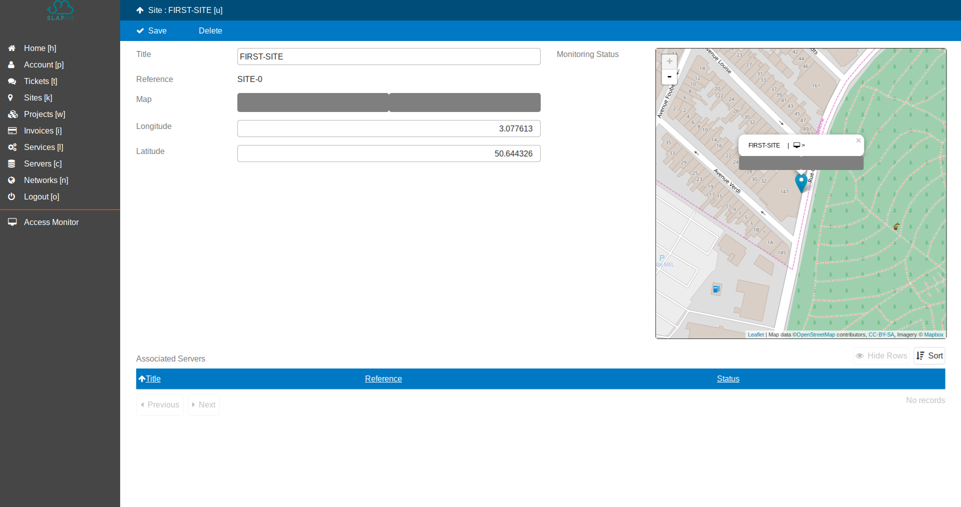 SlapOS Dashboard - Add Site Geocoordinates