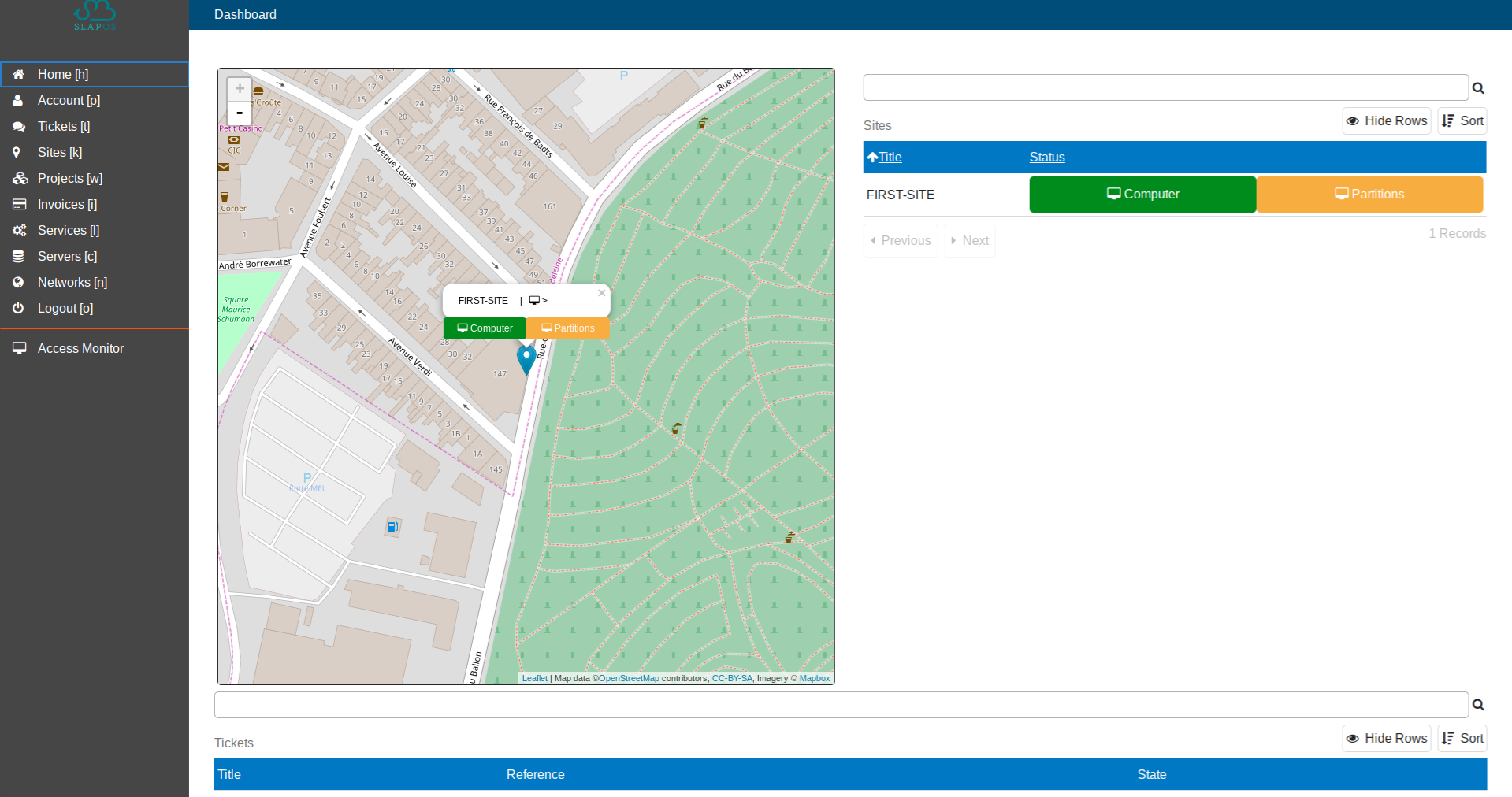 SlapOS Dashboard - Map view with associated servers
