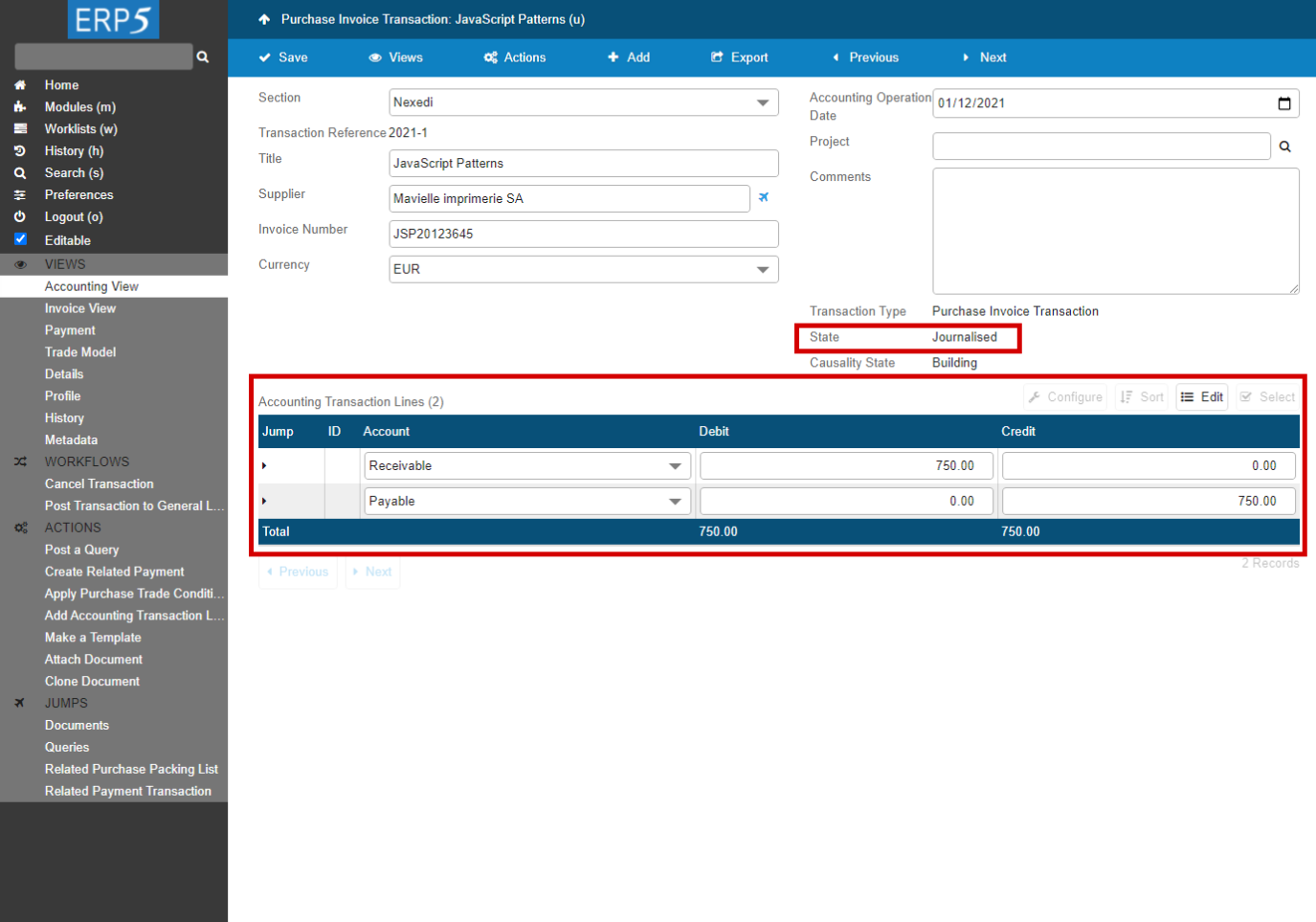 Check Accounting Transaction Lines