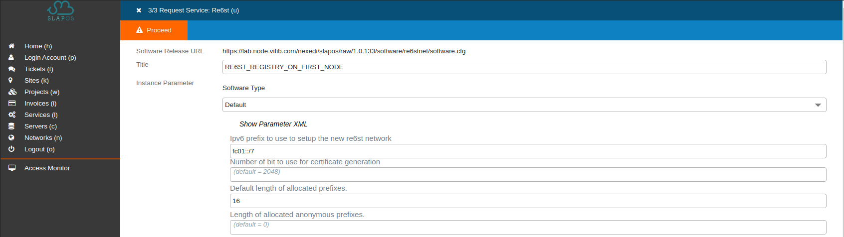 SlapOS Dashboard - Re6st Registry Service Configuration Parameters