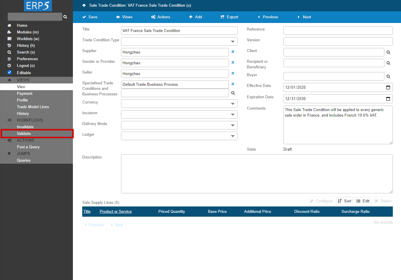 Validate Sale Trade Condition